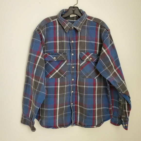 90s Vintage Cotton Flannel Muted Plaid Button Down Shirt Size XL - Picture 1 of 6